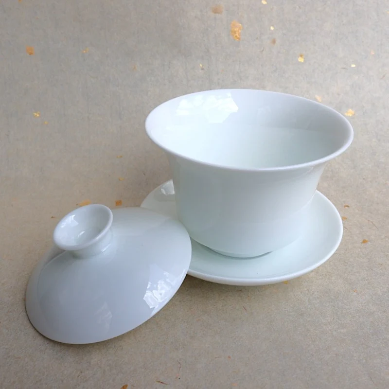 Jingdezhen Authentische „Lotusglocke“ Gaiwan aus weißer Jade