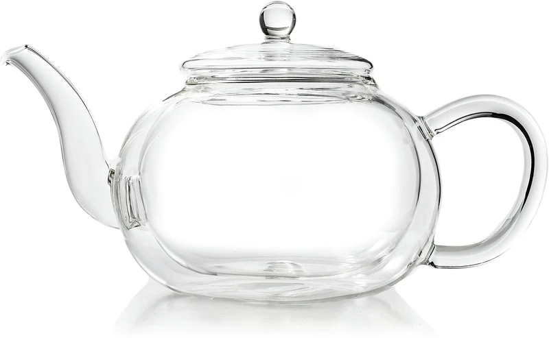 Doppelwandige Glas-Teekanne mit Edelstahlfilter "bauchig" 1,2 Liter