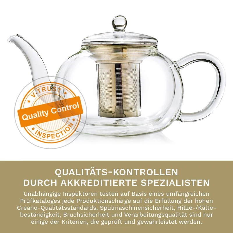 Doppelwandige Glas-Teekanne mit Edelstahlfilter "bauchig" 1,2 Liter