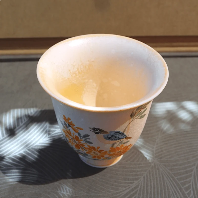Handbemalte Pastellblüten und Singvögel Jingdezhen Teetassen