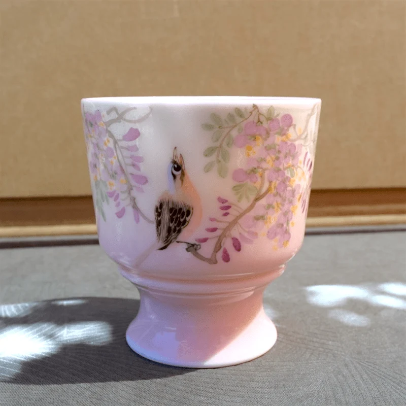 Handbemalte Pastellblüten und Singvögel Jingdezhen Teetassen
