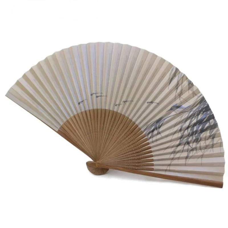 Yamani Kingfisher Bird Beige Sensu Handheld Folding Fan 21.5cm