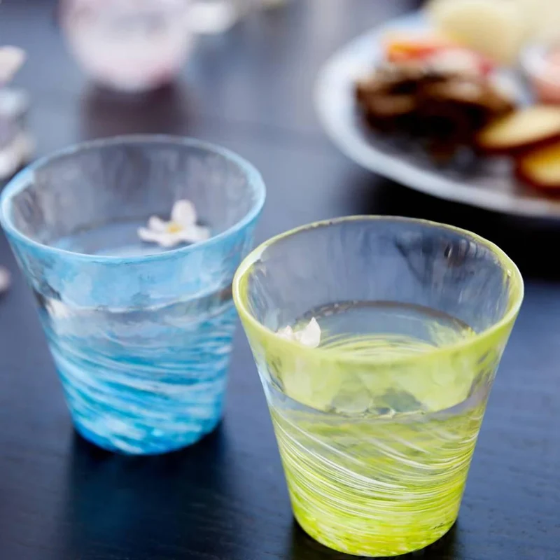 Aderia Handmade Drinking Glass Soft Swirling Blue Pattern 260ml