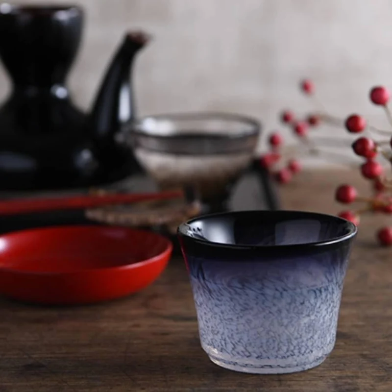 Aderia Handmade Sake Cup Shot Glass Vivid Purple Pattern 75ml