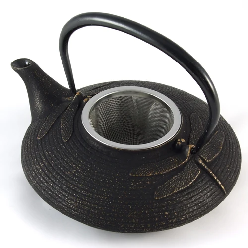 Iwachu Cast Iron Tetsubin Teapot with Dragonfly Pattern in Black & Gold