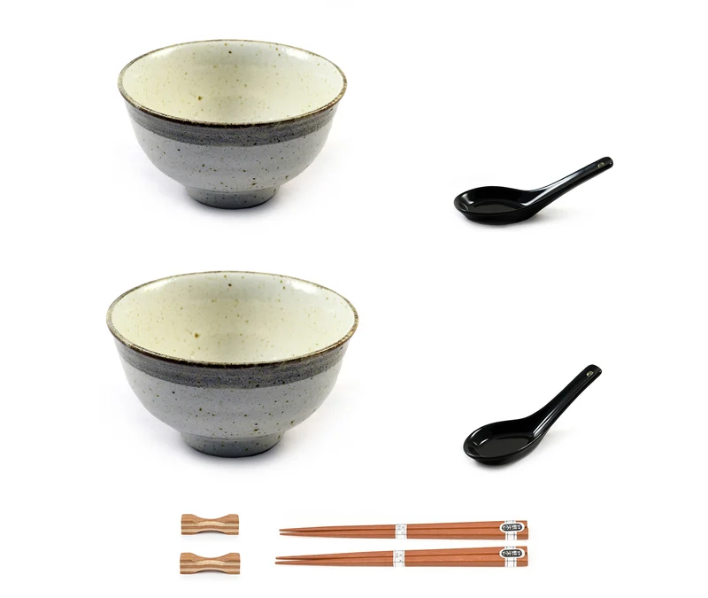 Beige Glazed Japanese Ramen Bowl Set