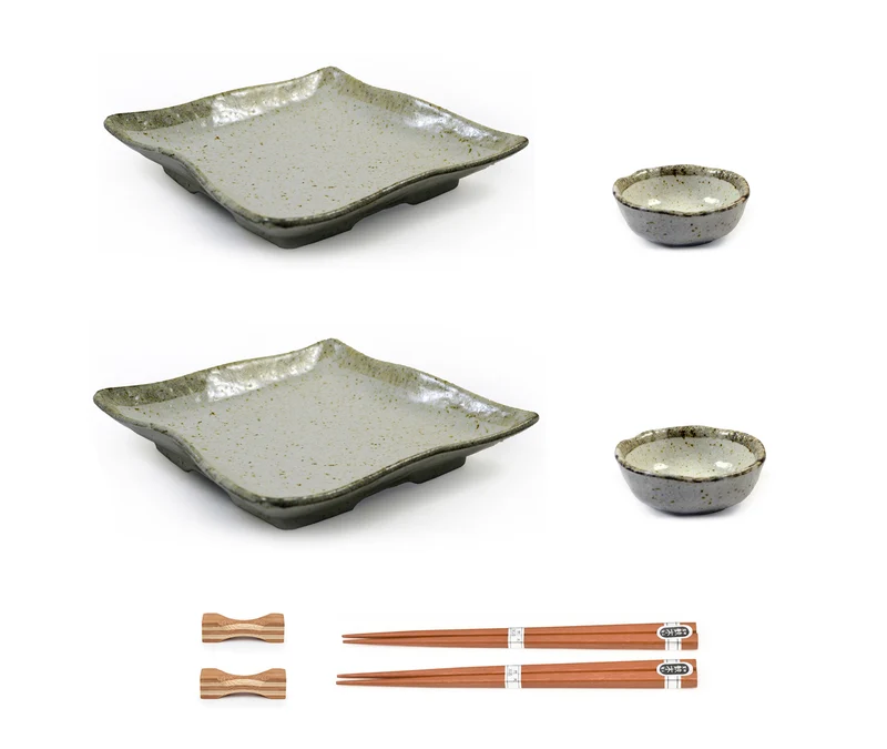Beige Glazed Japanese Sushi Plate Set