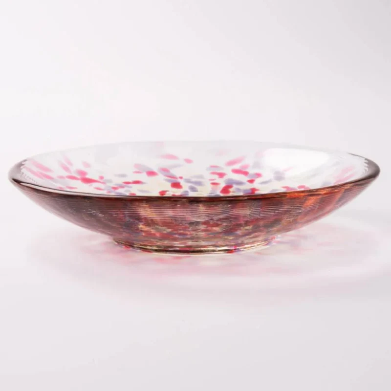 Aderia Handmade Small Glass Plate Pink Sakura Blossoms Design 100mm