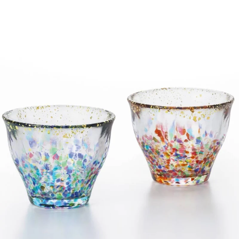 Aderia Handmade Gold Flake Colorful Shot Glasses 85ml (Pair Set)