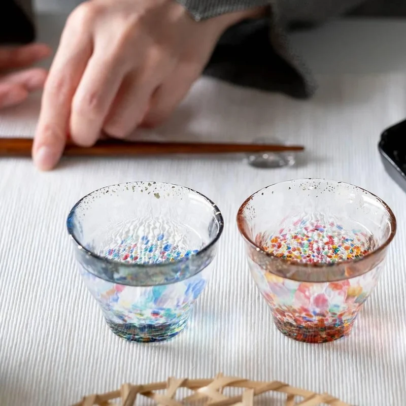Aderia Handmade Gold Flake Colorful Shot Glasses 85ml (Pair Set)