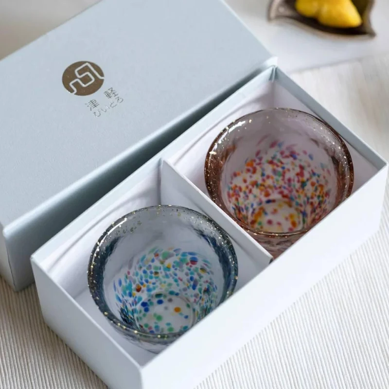 Aderia Handmade Gold Flake Colorful Shot Glasses 85ml (Pair Set)
