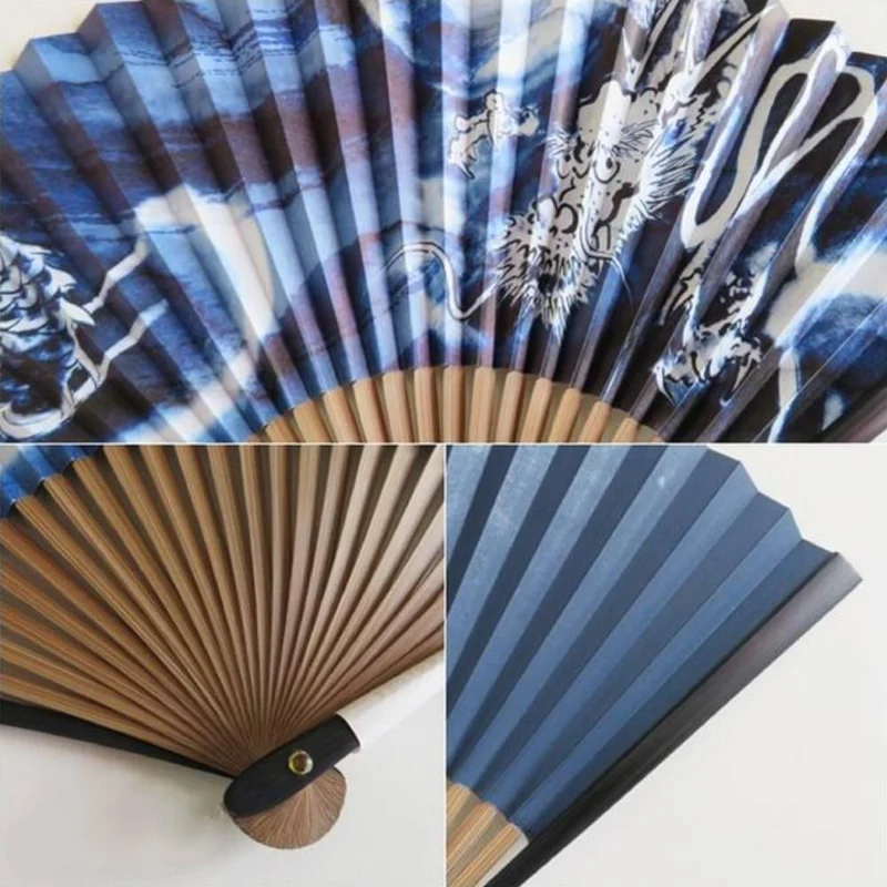 Yamani Traditional Dragon Navy Sensu Handheld Folding Fan 22.5cm