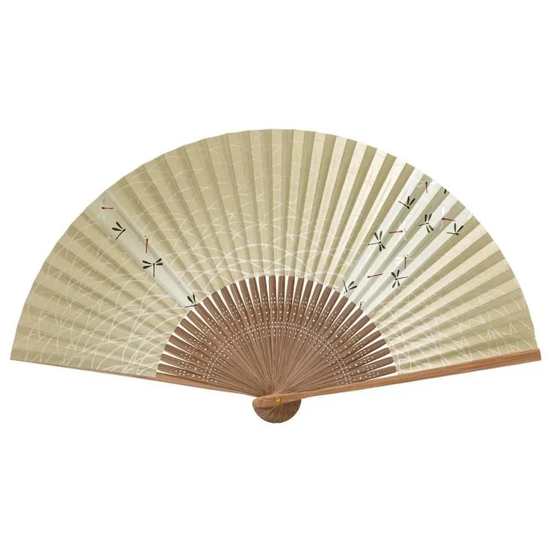 Yamani Dragonfly Design Gold Sensu Handheld Folding Fan 21.5cm