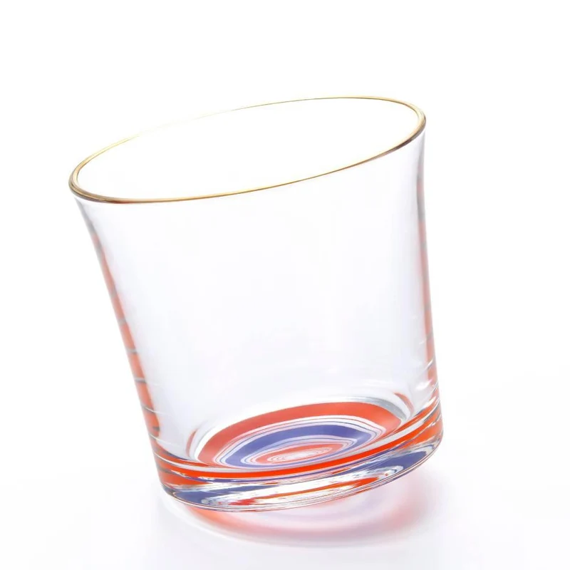 Aderia Stylish Short Glass Modern Red & Blue Pattern 280ml