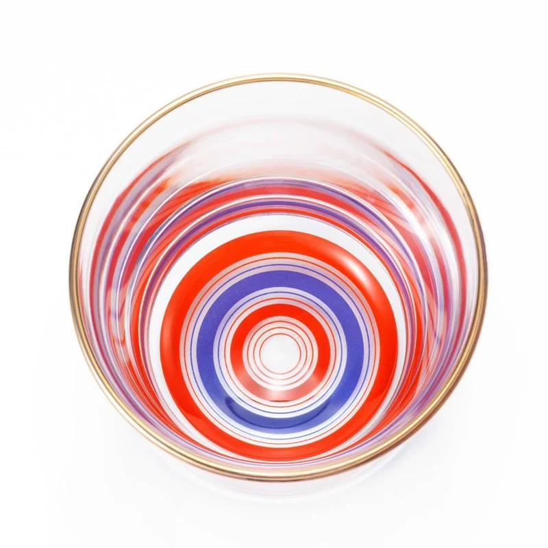 Aderia Stylish Short Glass Modern Red & Blue Pattern 280ml