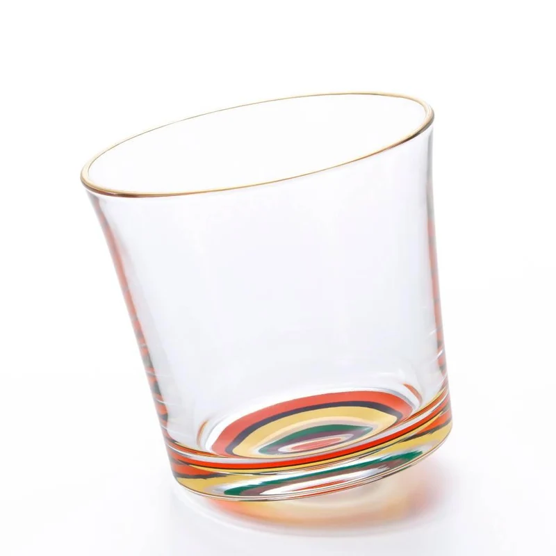 Aderia Stylish Short Glass Modern Red & Yellow Pattern 280ml