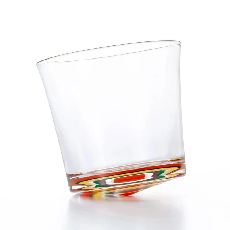 Aderia Stylish Short Glass Modern Red & Yellow Pattern 280ml