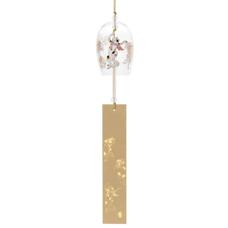 Aderia Traditional Glass Furin Wind Chime Dancing Cat Design
