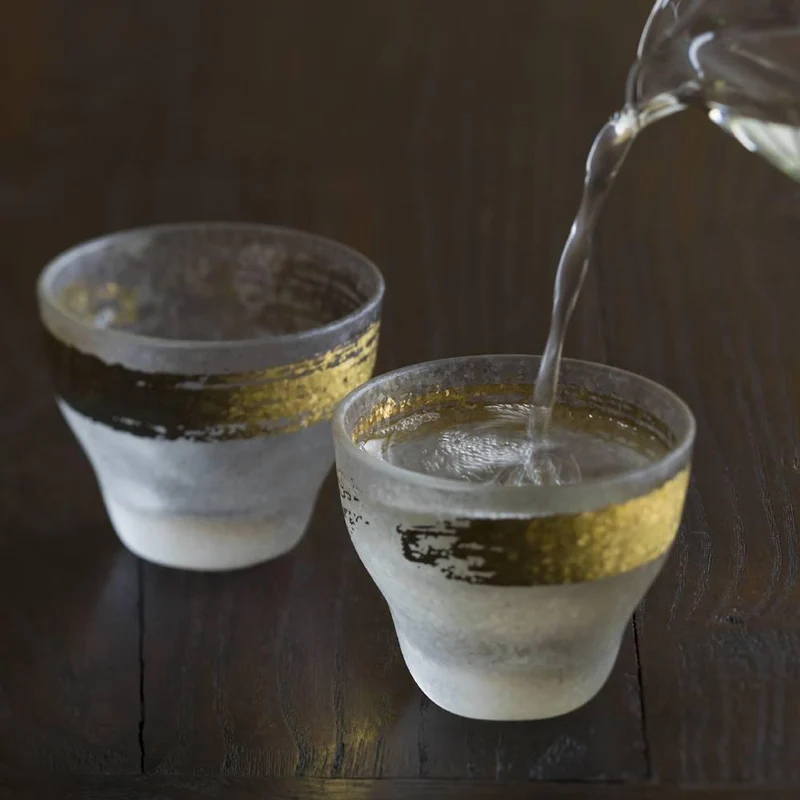 Aderia Premium Gold Pattern Frosted Sake Cup Shot Glass 90ml