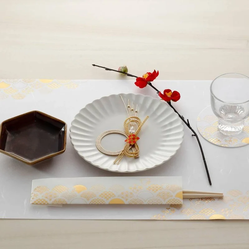 Paper Placemats Elegant Gold Foil Seigaiha Wave Pattern 3 Sheets