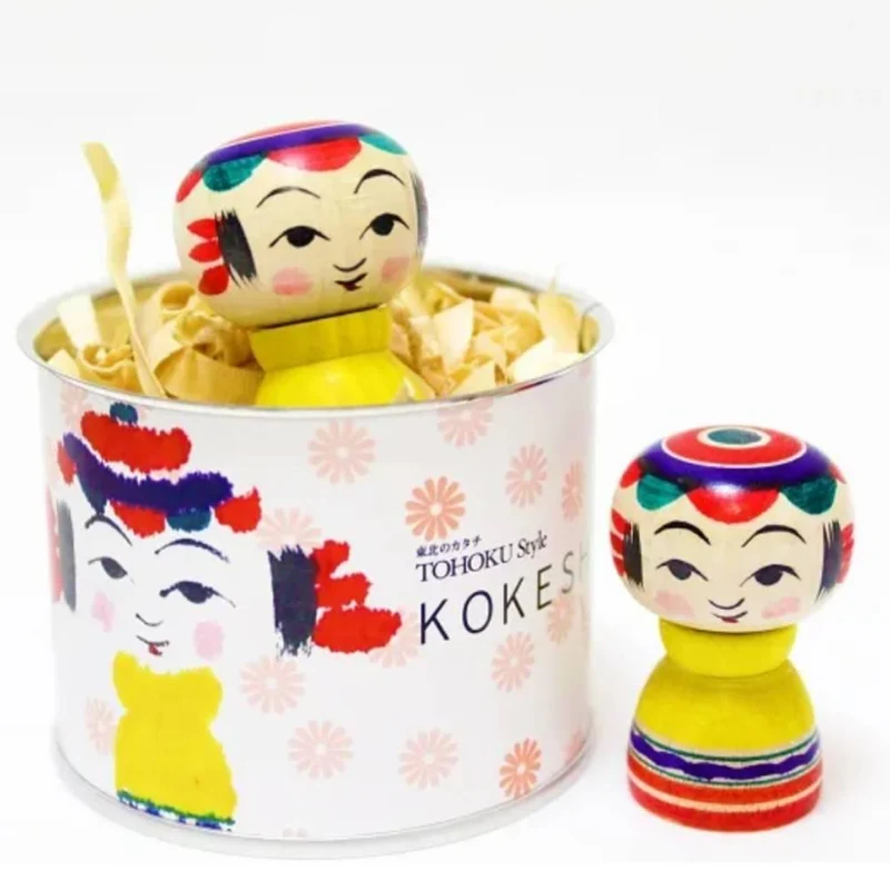 Handmade Kokeshi Doll Collectible Can Series Taisho Style
