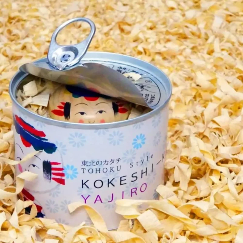 Handmade Kokeshi Doll Collectible Can Series Flat Head Style