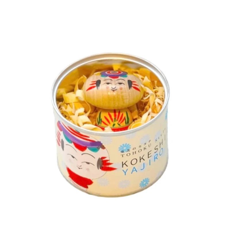 Handmade Kokeshi Doll Collectible Can Series Flat Head Style