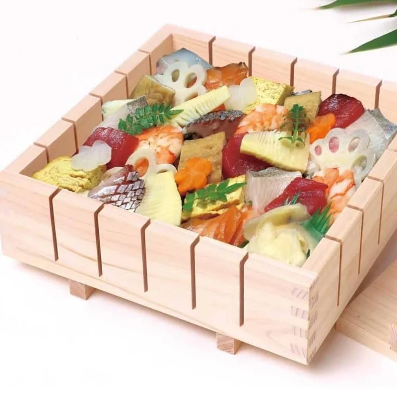 Square Oshizushi Press Hinoki Wood Pressed Sushi Mold 22cm
