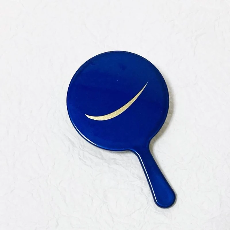 Indigo Blue Lacquered Hand Mirror Crescent Moon Design