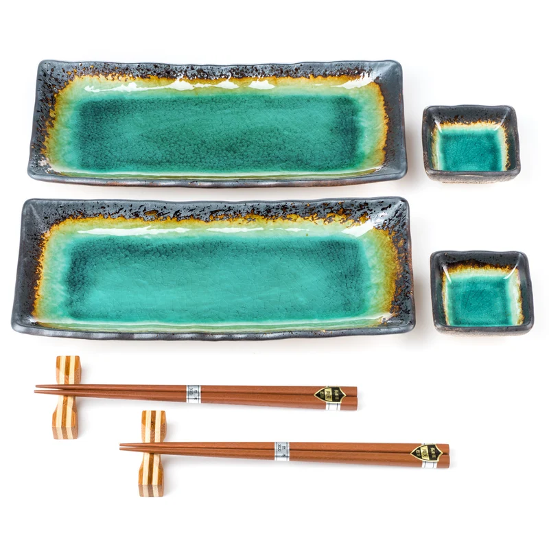 Turquoise Crackleglaze Rectangular Plate Set