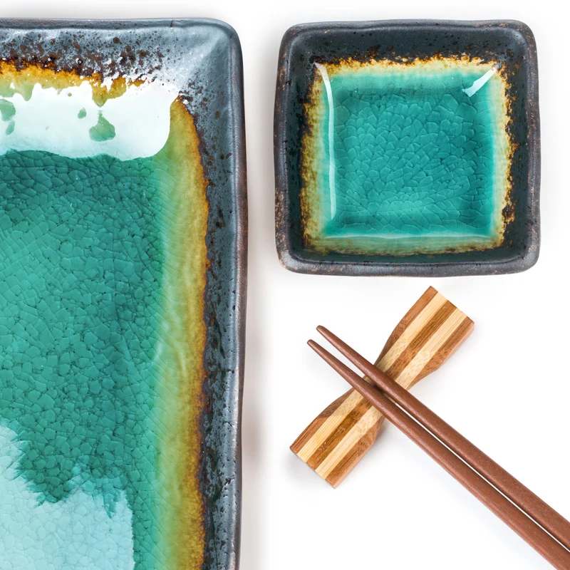 Turquoise Crackleglaze Rectangular Plate Set