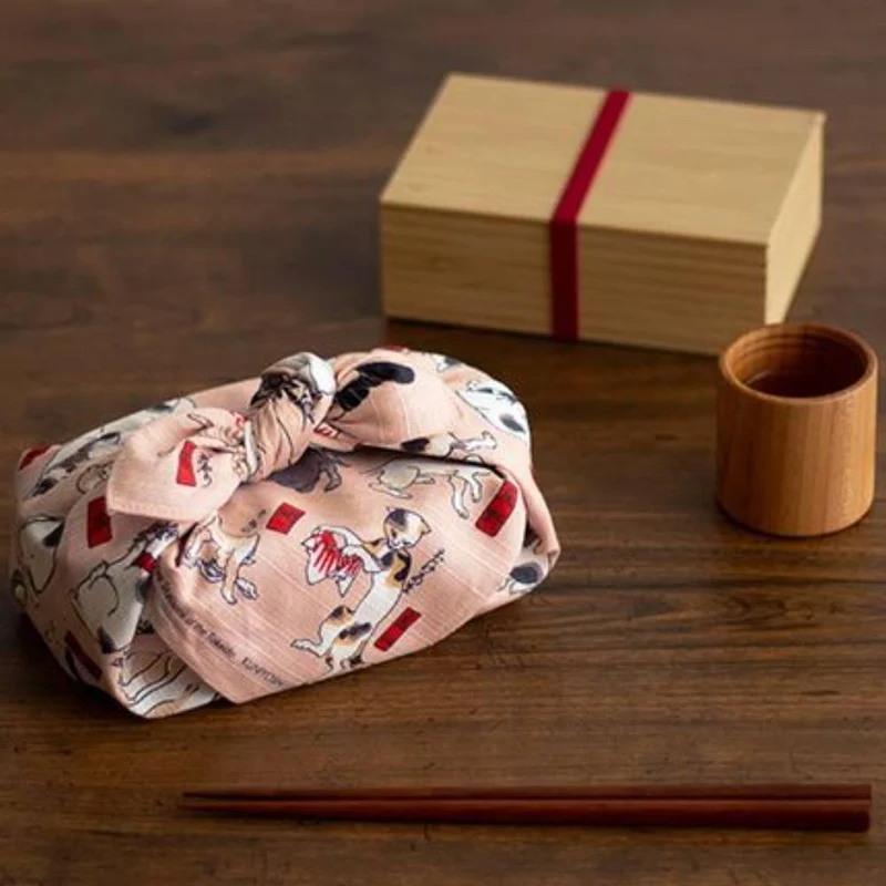 Furoshiki Ukiyo-e Cat Parade Pink Versatile Wrapping Cloth 48cm