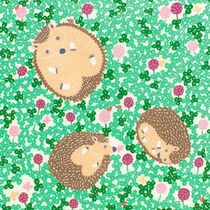 Furoshiki Hedgehog Design Green Cotton Wrapping Cloth Book Cover 50cm