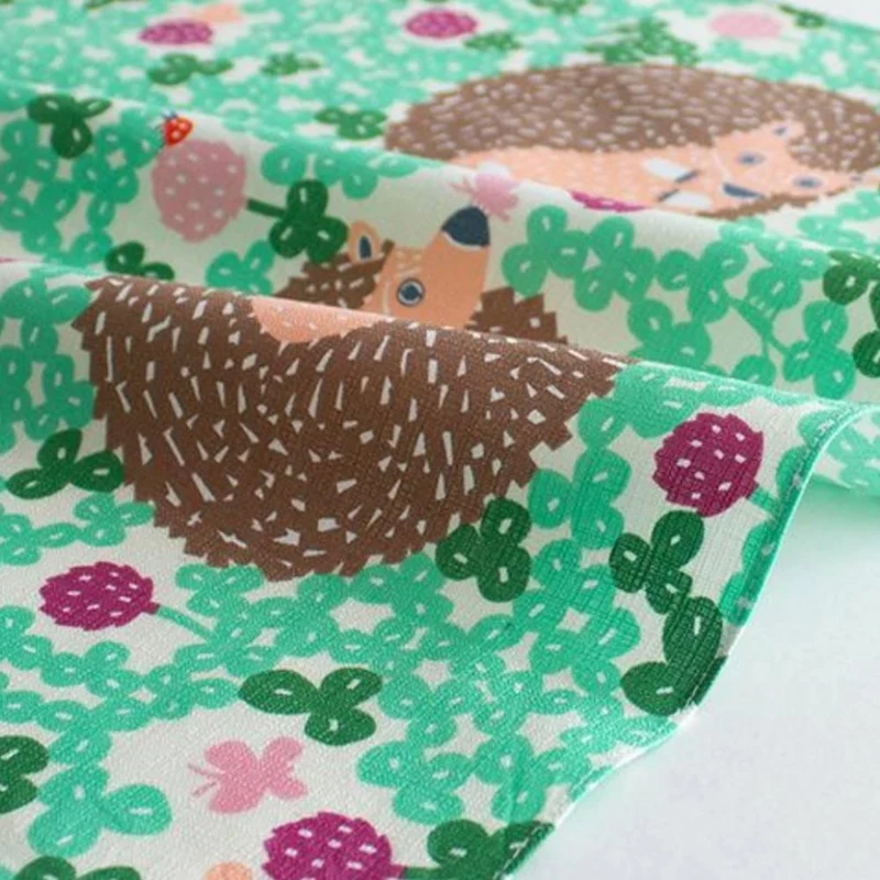 Furoshiki Hedgehog Design Green Cotton Wrapping Cloth Book Cover 50cm