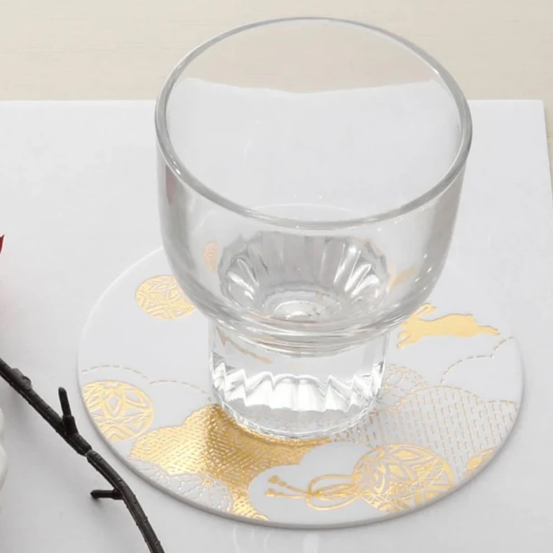 Thick Paper Coasters Elegant Gold Foil Rabbit Design 3 ct.