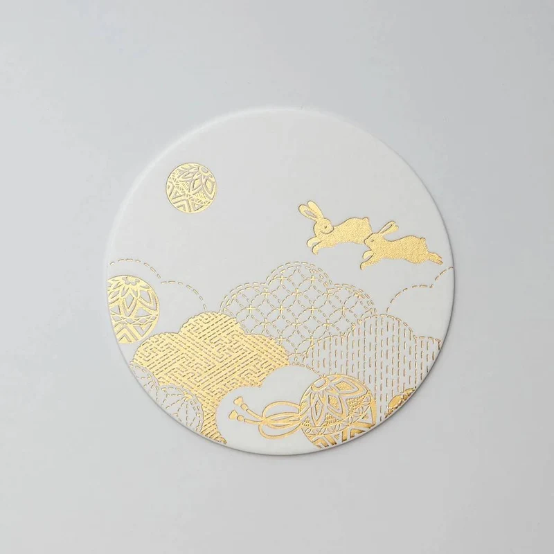 Thick Paper Coasters Elegant Gold Foil Rabbit Design 3 ct.