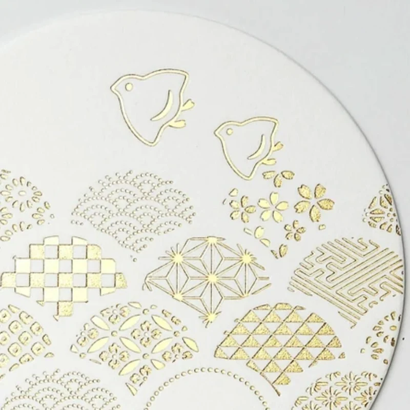 Thick Paper Coasters Elegant Gold Foil Seigaha Wave Pattern 3 ct.