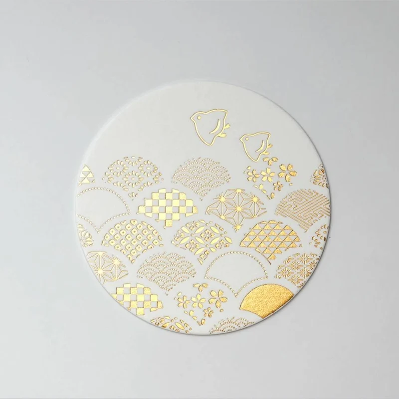 Thick Paper Coasters Elegant Gold Foil Seigaha Wave Pattern 3 ct.