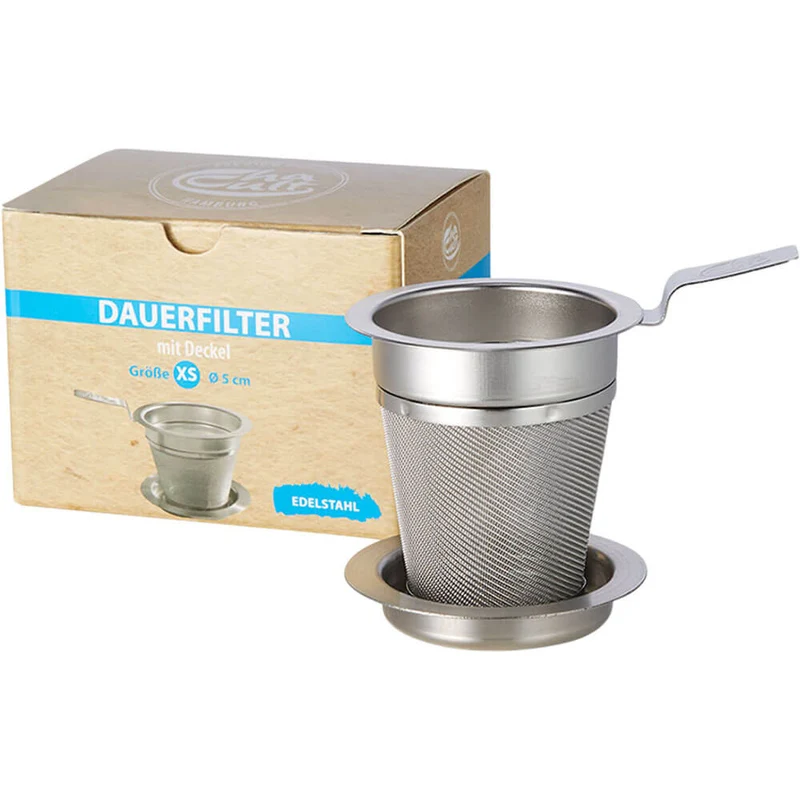 Teedauerfilter Edelstahl mit Ablage in fünf Größen