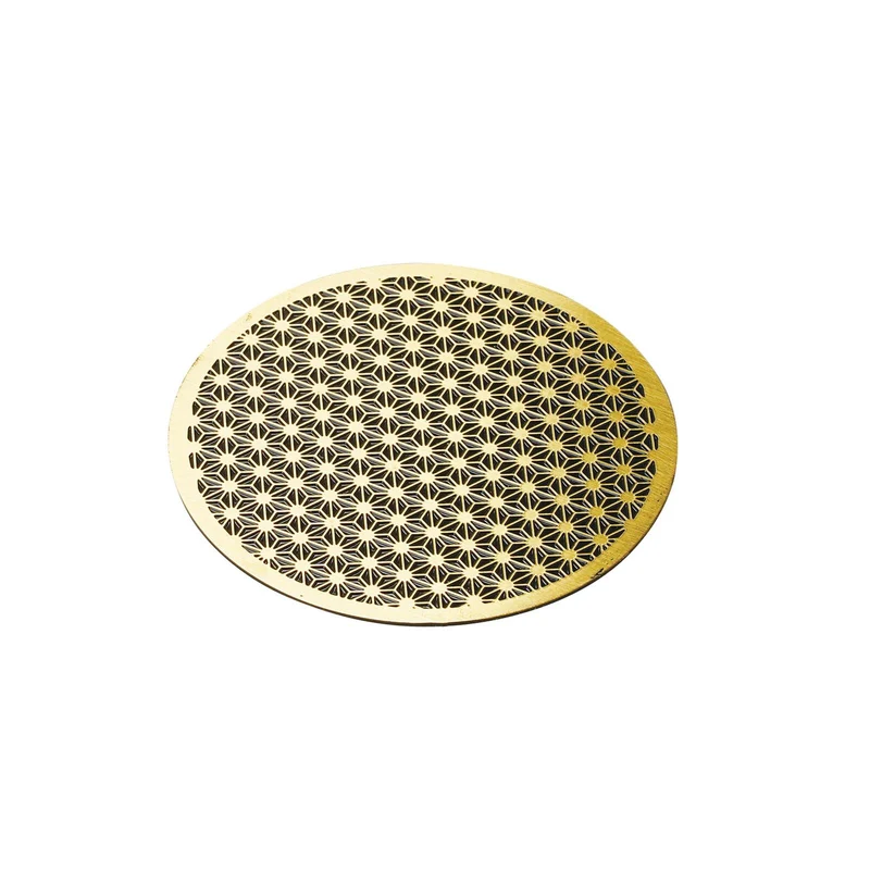 Luxury Brass Coaster Japanese Design Asanoha Leaf Pattern φ8.6cm