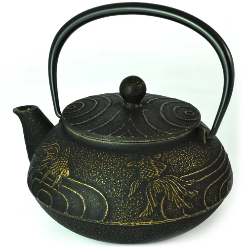 Iwachu Cast Iron Tetsubin Teapot with Goldfish Pattern in Black & Gold