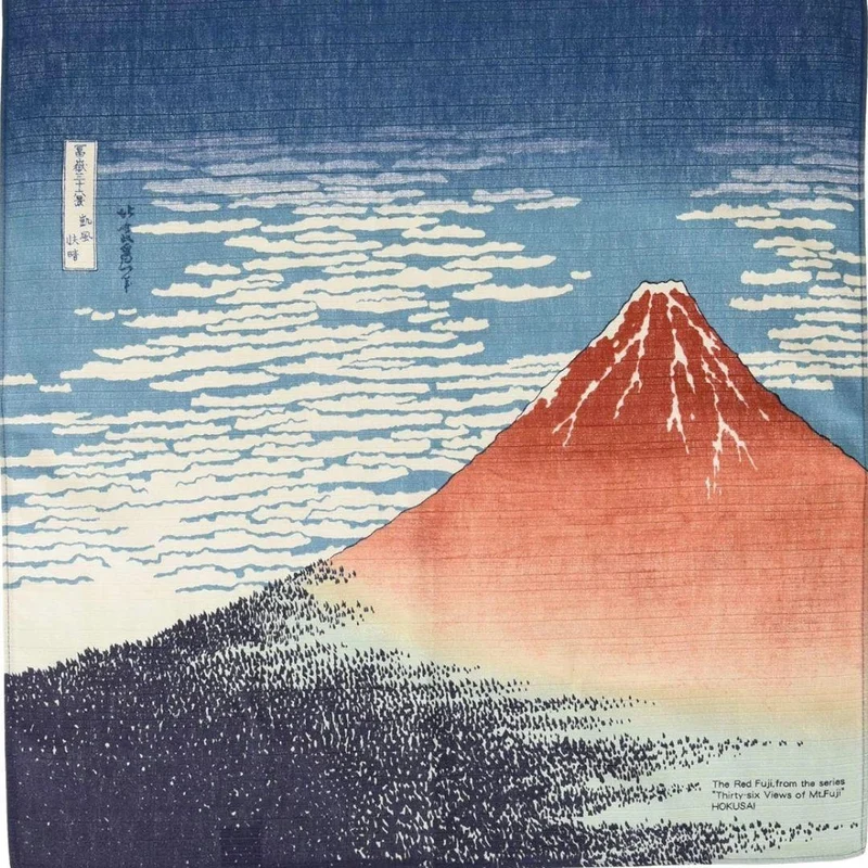 Furoshiki Red Fuji Ukiyo-e Art Cotton Wrapping Cloth 48x48cm