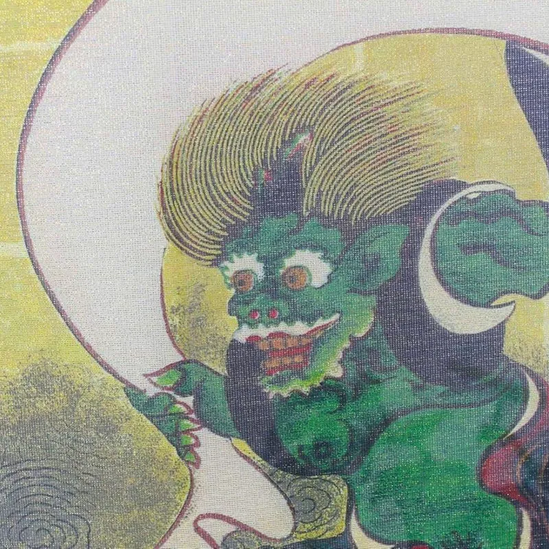 Noren Wind and Thunder God Fujin Raijin With Gold Thread Doorway Curtain