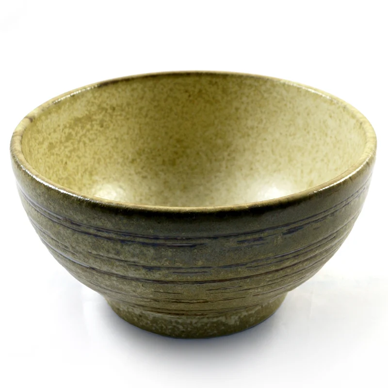 Beige Glazed Japanese Ceramic Ringed Bowl