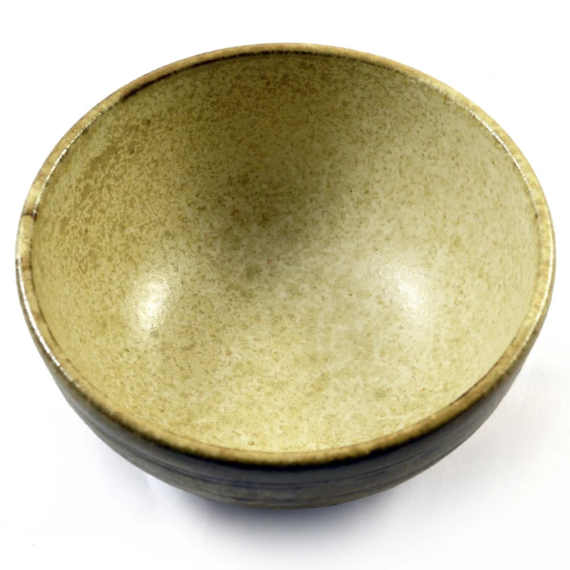 Beige Glazed Japanese Ceramic Ringed Bowl