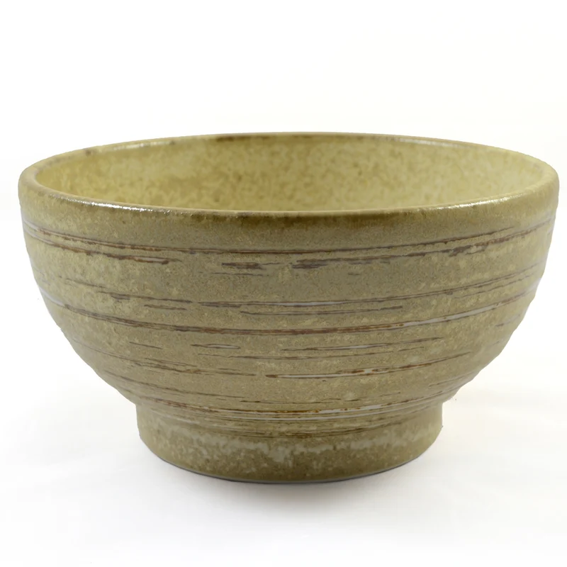 Beige Glazed Japanese Ceramic Ringed Bowl