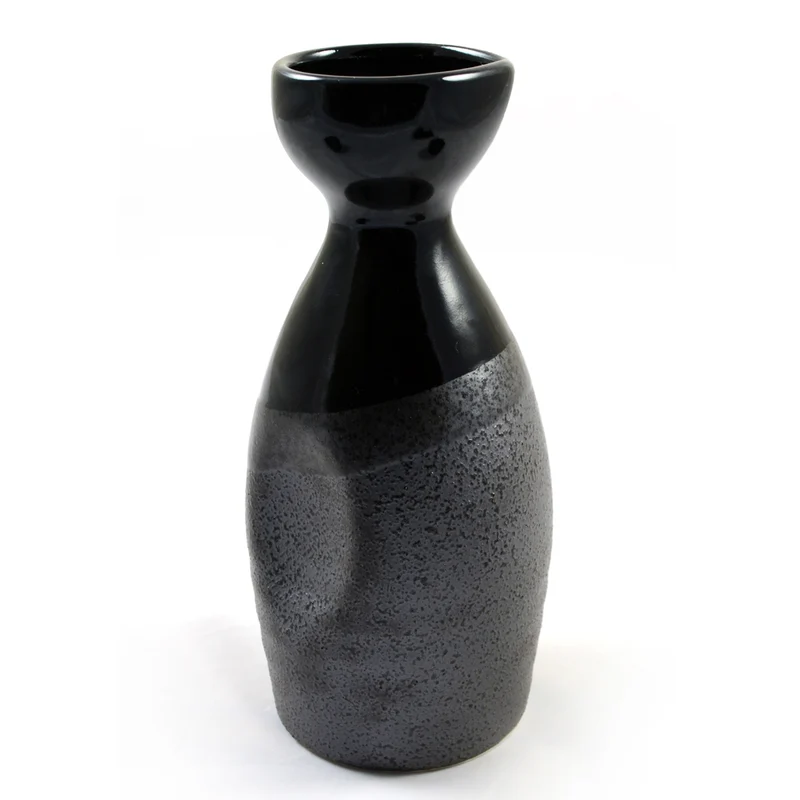 Black & Silver Glazed Japanese Sake Bottle
