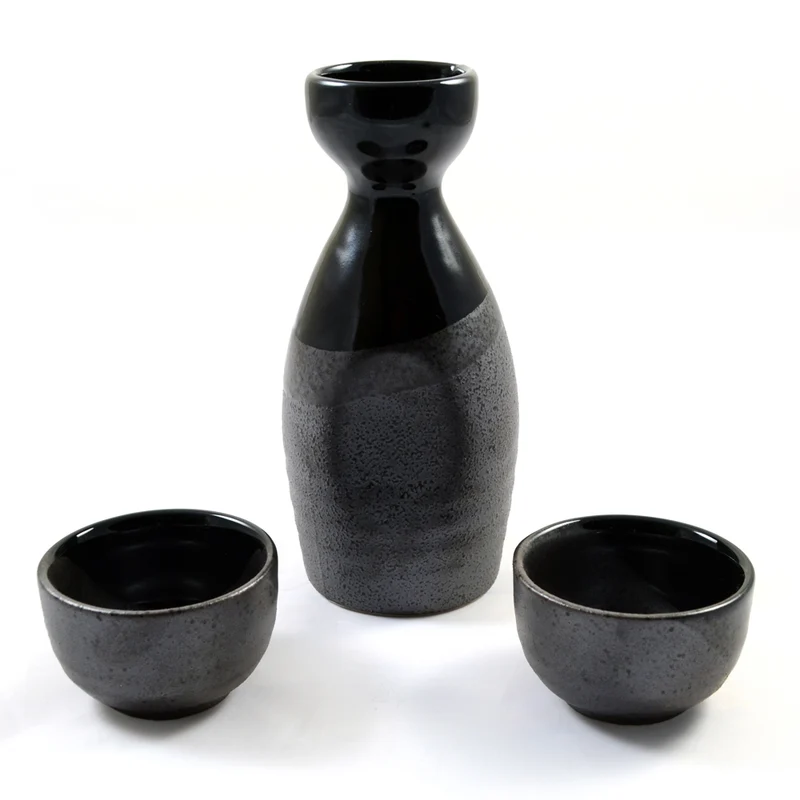 Black & Silver Glazed Japanese Sake Set
