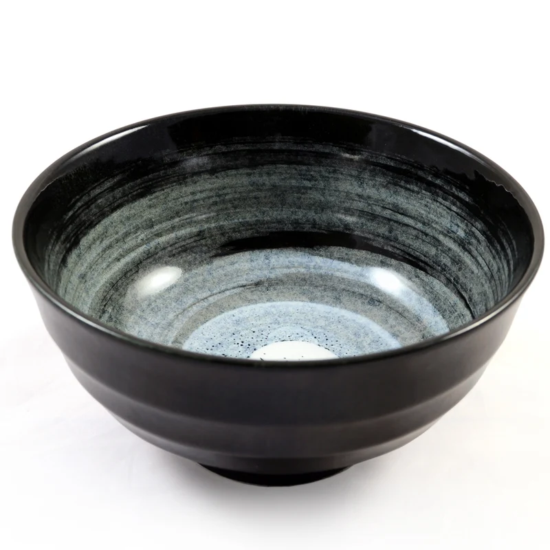 Blue & White Japanese Ceramic Swirl Glazed Bowl