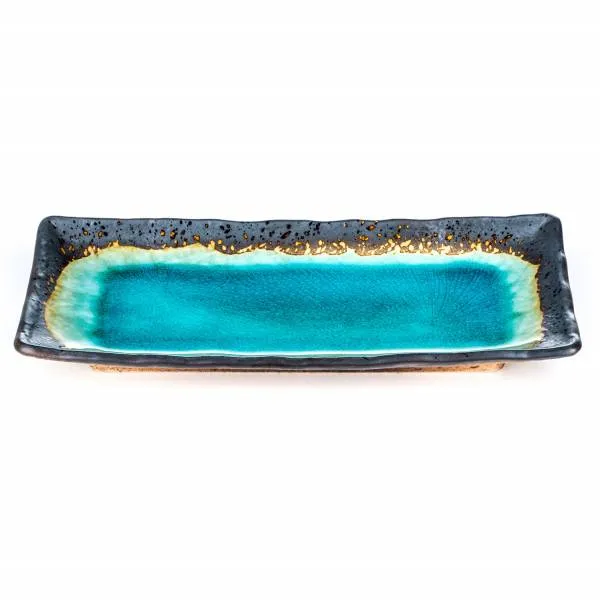 Blue Crackleglaze Large Oblong Sushi Plate - Flat